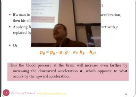 محاضرة 19 فيزياء طبية تأثير التسارع على ضغط الدم جامعة الازهر - غزة